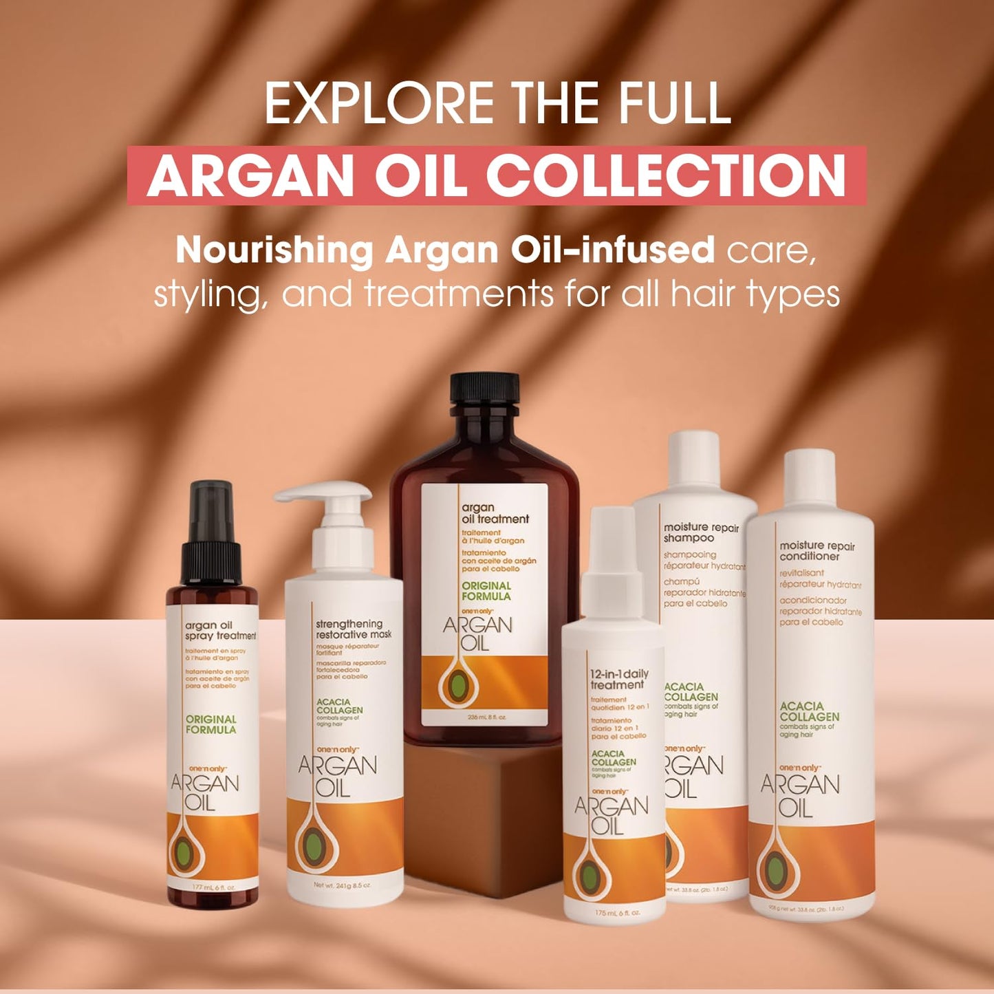 One 'N Only Argan Oil Hair Treatment - Lightweight & Hydrating Hair Oil for Natural, Wigs & Extensions - Shine Enhancing, Heat Protectant & Frizz Control (8 oz, 3pk)