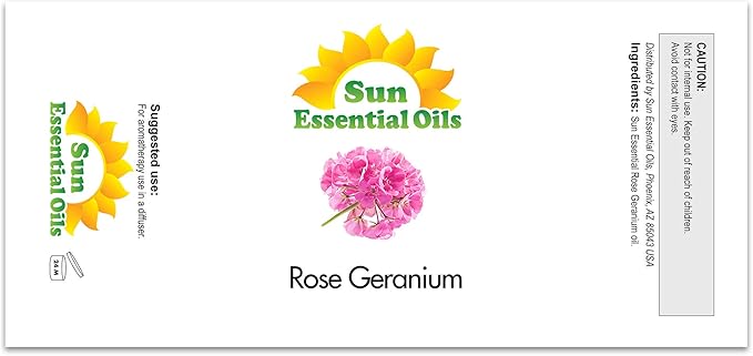Sun Essential Oils Rose Geranium Essential Oil 2 Fluid Ounces - Rose Geranium Oil for Aromatherapy