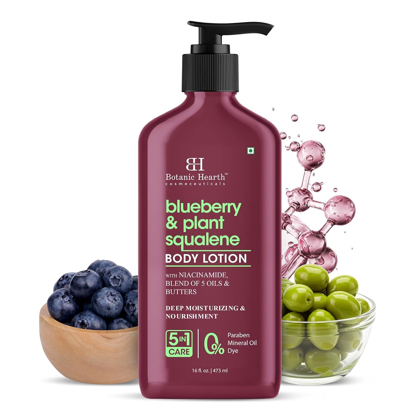 Botanic Hearth Blueberry & Plant Squalene Body Lotion | with 5 Oil Blend & Butters, Deep Moisturizing & Nourishment, 5-in-1 Care, No Parabens or Mineral Oil, 16 fl oz / 473 ml