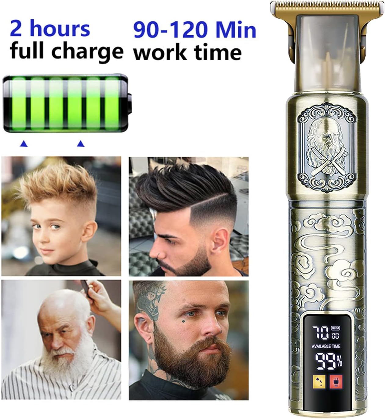 Hair Clippers for Mens Cordless Hair Trimmer T-Blade Trimmer Professional Haircut & Grooming Kit Rechargeable Clippers Hair Trimmer Shaver Cutting Kit with LCD Display (Figure-02)