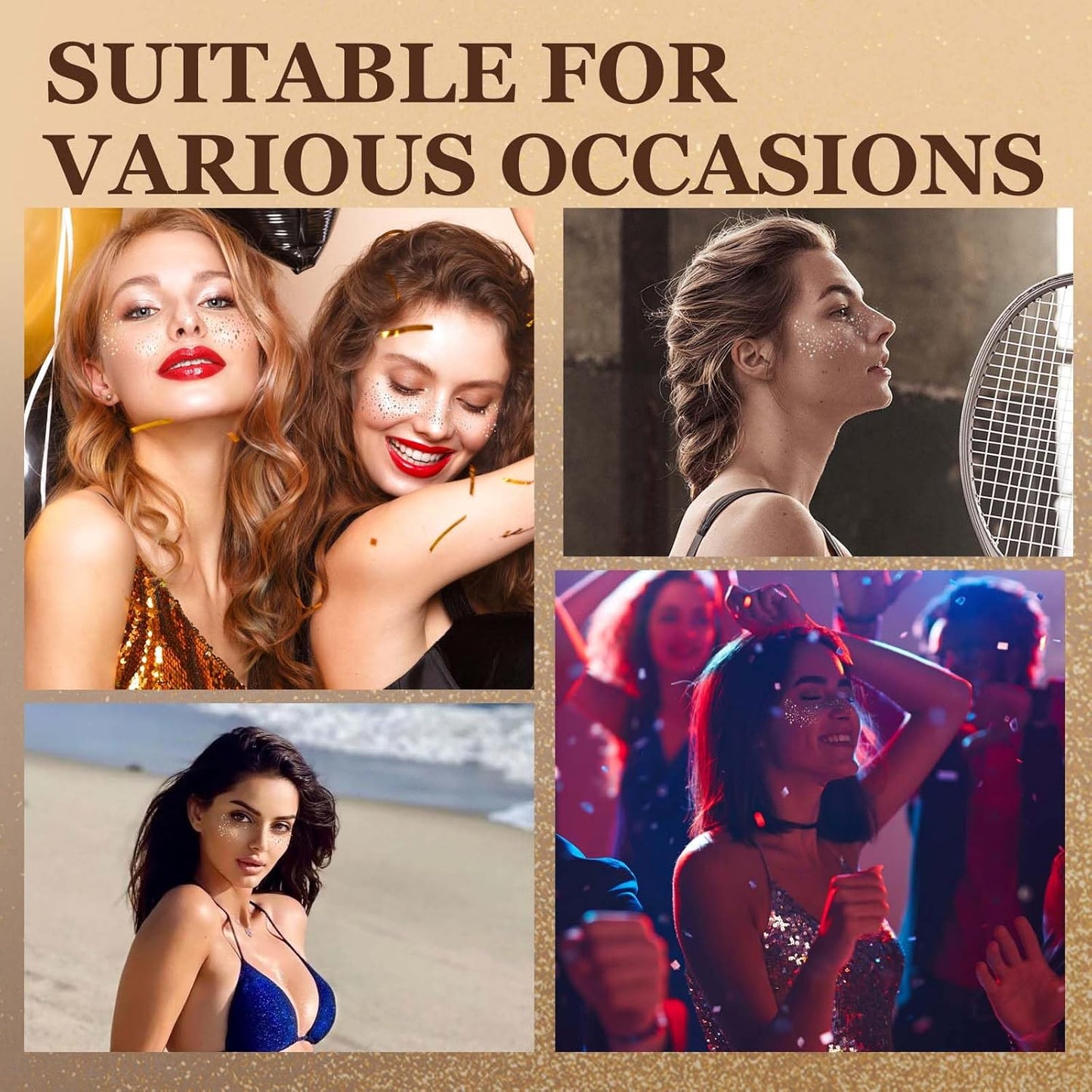 10 Pcs Glitter Freckles Face Tattoo, Face Glitter Makeup Patches, Waterproof Sparkle Freckles Tattoo Fairy Makeup Accessories For Women (Brown)