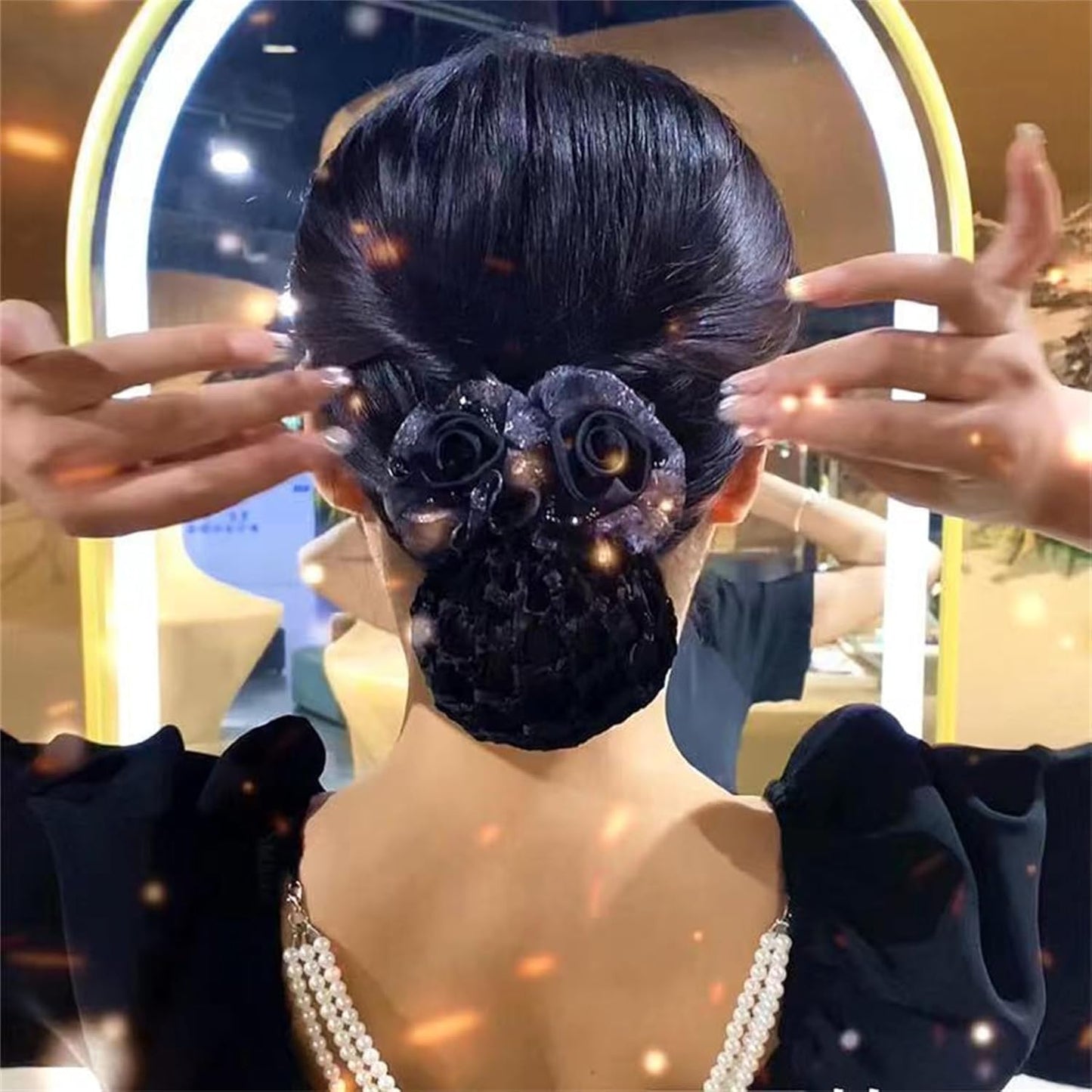 3 Pcs Flower Hair Bun Holder Covers for Women with Bowknot Hair Clips, Barrette Ribbon, and Snood Hairnet