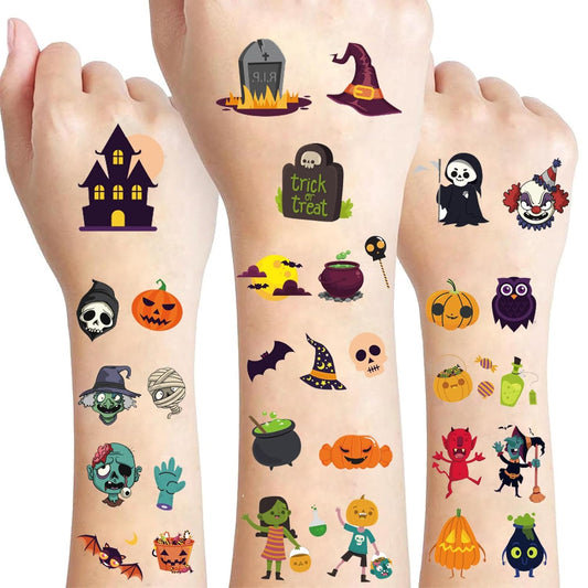 Halloween Temporary Tattoos for Kids, 120 PCS Halloween Prizes Assorted Goodies Party Favor Gifts for Boys Girls Bag Stuffers, Cartoon Pumpkin Witch Fake Tattoo Stickers Decorations Face Makeup Adults