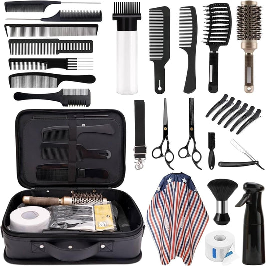 Hair Cutting Scissors Shears Kits, 29 pcs Professional Haircut Scissors Set for Barber, Salon, Home, Complete Hair Cutting Kit Includes Barber Bag, Thinning Scissors, Combs, Barber Cape...