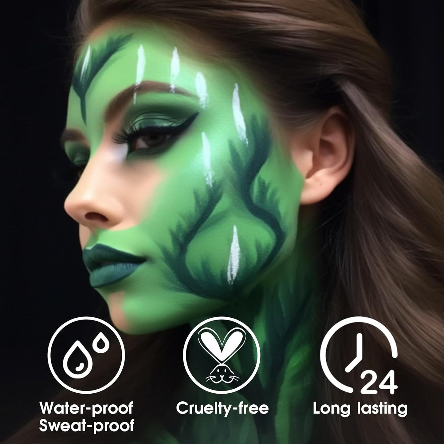 BADCOLOR Green Face Body Paint Stick, St Patrick's Day Blendable Eye Black Deep Green Face Painting Kit for Sports Camo, Halloween SFX Makeup Cosplay Joker Zombie Vampire Costume Parties