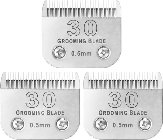 3 Pcs Size 30# Detachable Dog Grooming Blades, Compatible with Andis, Oster A5, Wahl KM10 Series Clippers, Cut Length 0.5mm, Silver (30# 0.5mm, 3 Packs)