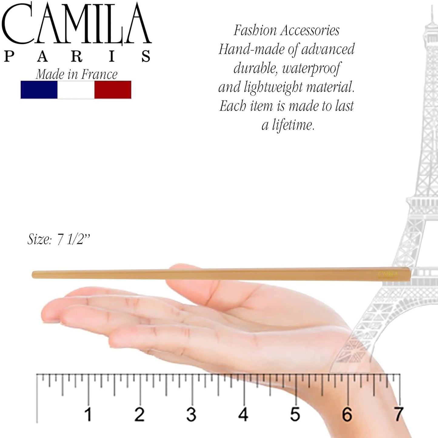 Camila Paris CP3380 French Twist Stick Hair Pin, Set of 2 Beige, Girls Chopsticks Hair Pins for Girls Spiral Updo Chignon Bun Holder, Styling Hair Accessories for Women, Made in France