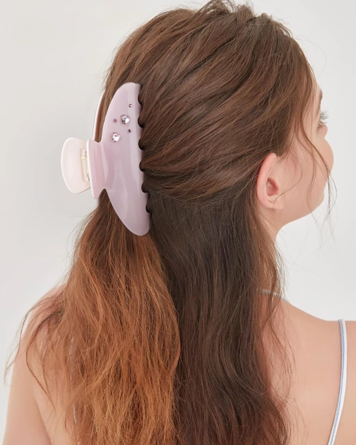 MAORULU Cute Claw Clip for Women – 4'' Large Acetate Hair Clips for Thick Thin Curly Long Hair, Rhinestone Jaw Clip Non-slip Hair Clamps, Strong Hold, Stylish French Design (Pink Rhinestone Clips)