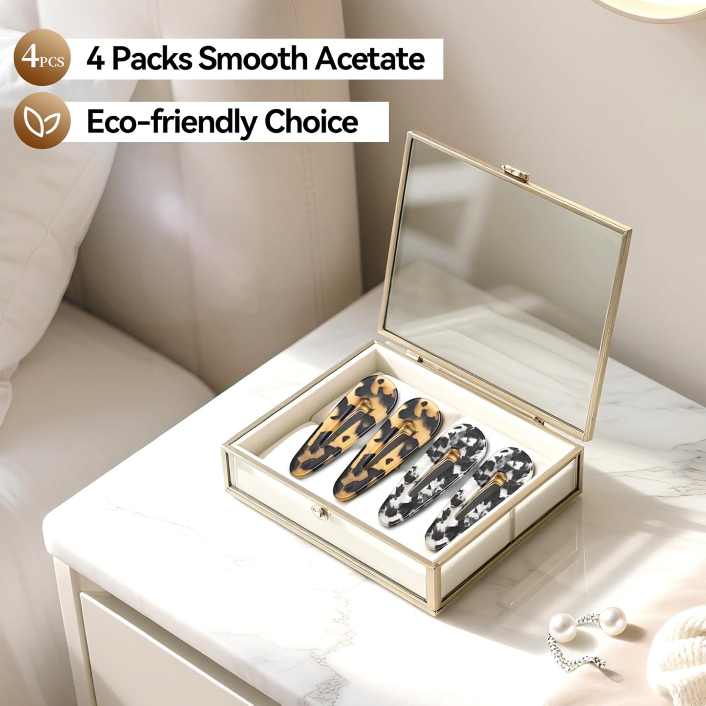 Hair Clips for Women, Duck Billed Alligator Clips Cellulose Acetate, No Crease Flat Hair Barrettes for Bangs Thick/Thin/Long/Curly Hair, Marble Tortoise Hair Styling Accessories (Black)