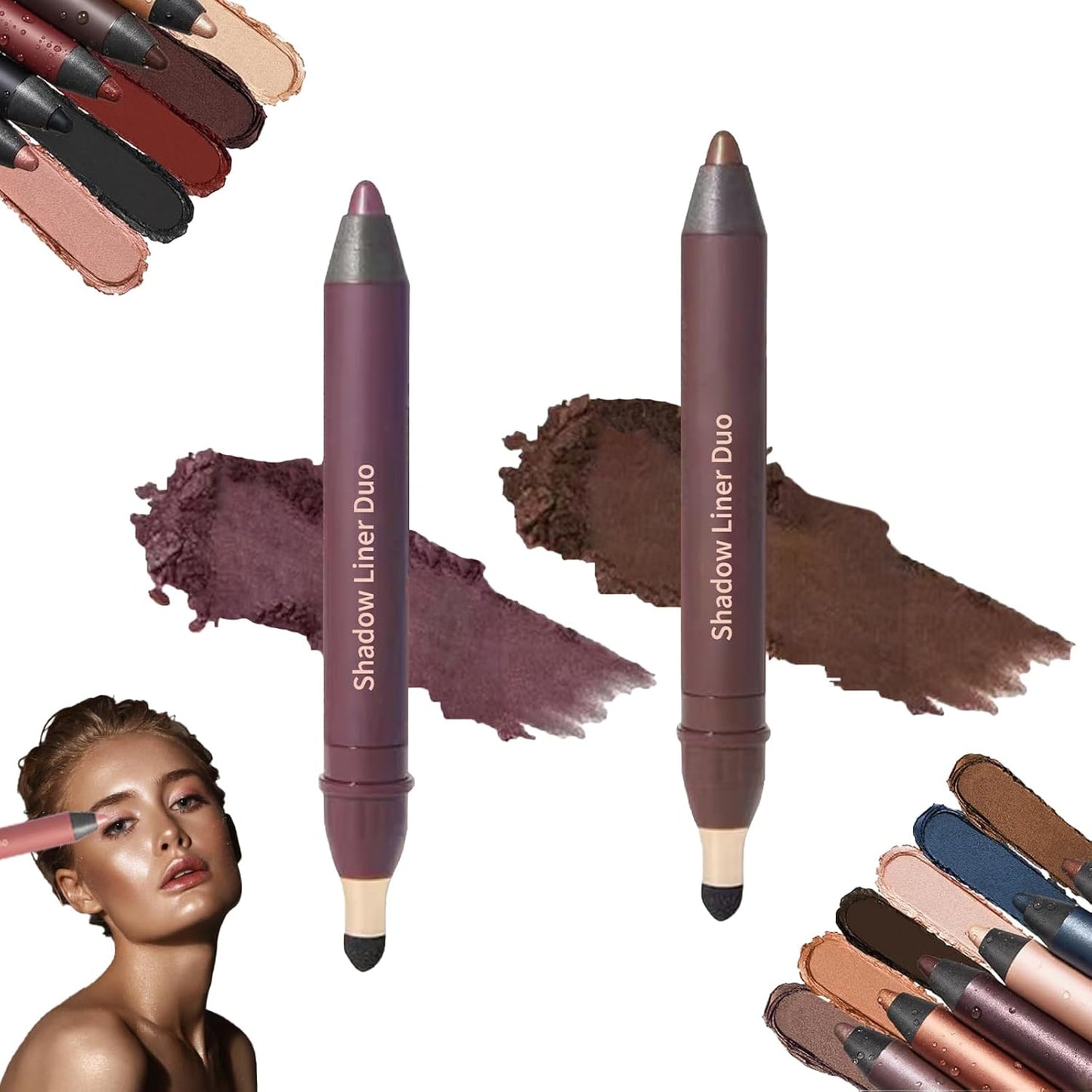 Rocino Freshlus Shadow Liner Duo, Mitlume Perfect Color Duo-Shadow Liner 2-in-1 Eyeliner & Eyeshadow, Plum Eyeshadow Stick, Waterproof and Smudge-Proof, Easily Create a Smoky Effect (SMOLDER+TEMPT)