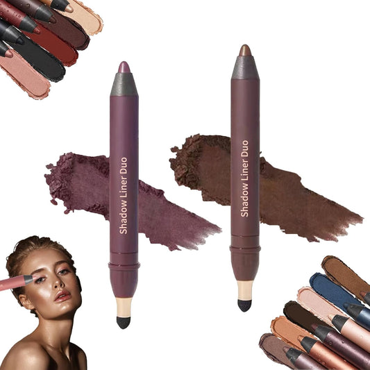 Rocino Freshlus Shadow Liner Duo, Mitlume Perfect Color Duo-Shadow Liner 2-in-1 Eyeliner & Eyeshadow, Plum Eyeshadow Stick, Waterproof and Smudge-Proof, Easily Create a Smoky Effect (SMOLDER+TEMPT)