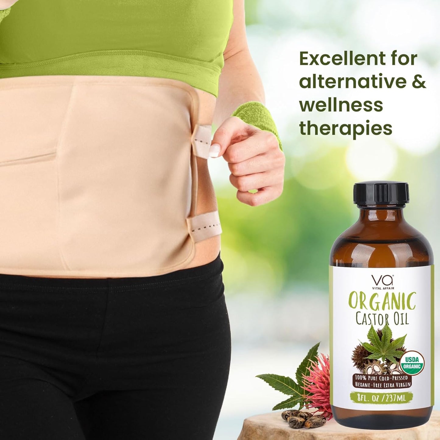 VITAL AFFAIR Castor Oil Organic Cold Pressed Unrefined Glass Bottle - USDA Certified Castor Oil For Hair Growth, Skin, Eyelashes, Eyebrows & Nails - 8 Fl Oz