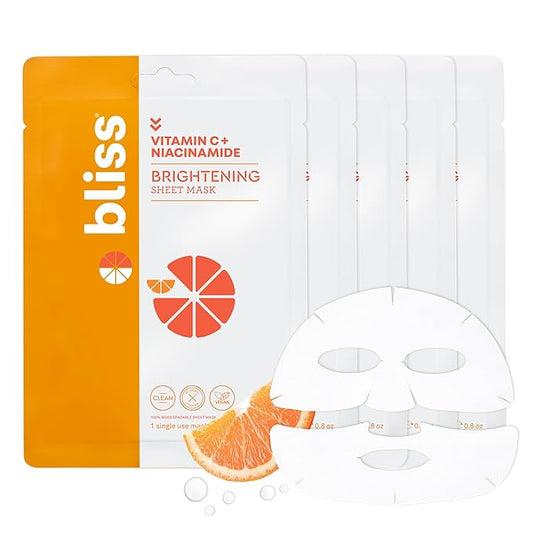 Bliss Vitamin C & Niacinamide Sheet Mask to Brighten Dull Skin and Dark Spots, Cruelty-Free, Vegan and 100% Biodegradable