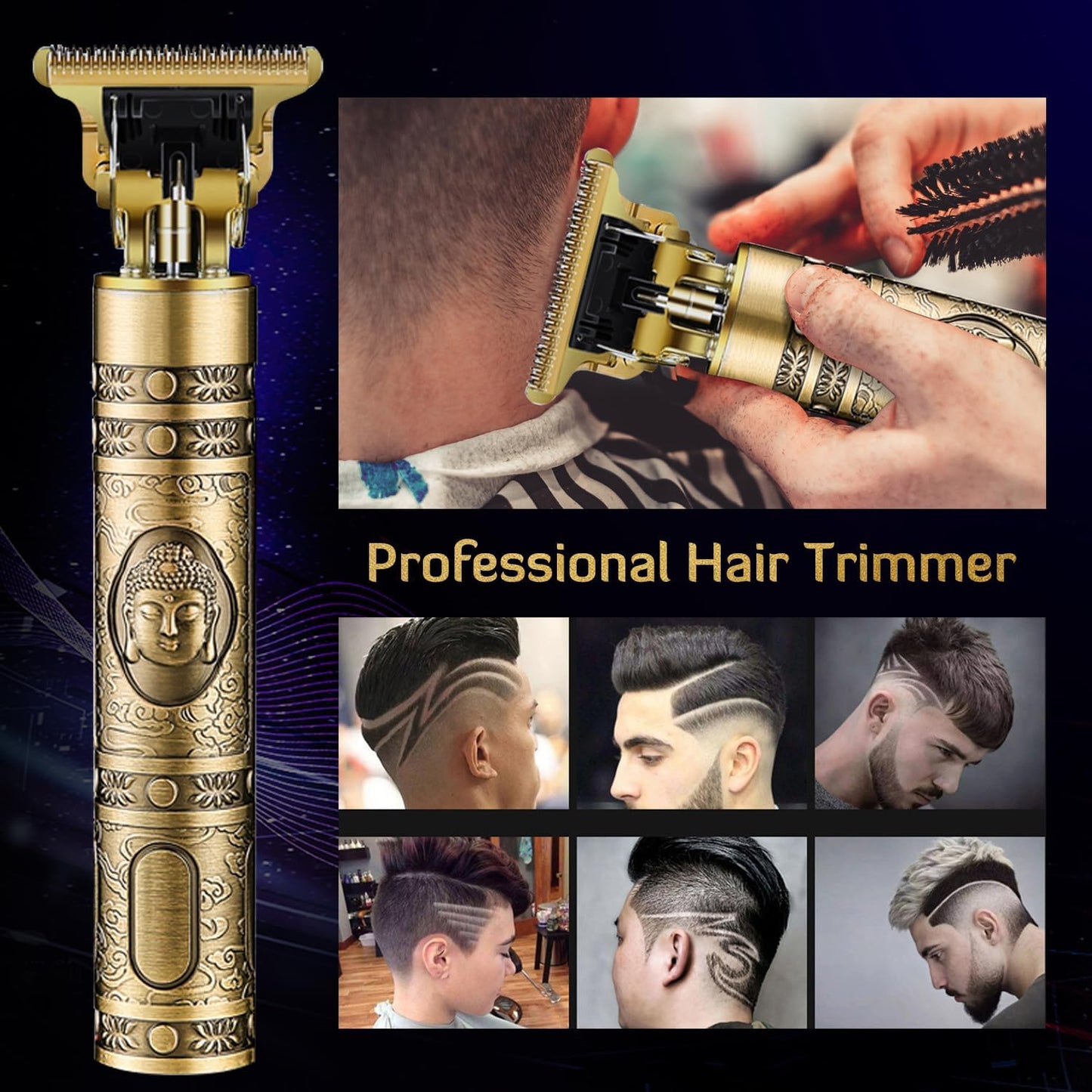 Hair Clippers for Men, Professional Cordless Rechargeable Beard Trimmer Gold Kit with Guide Combs