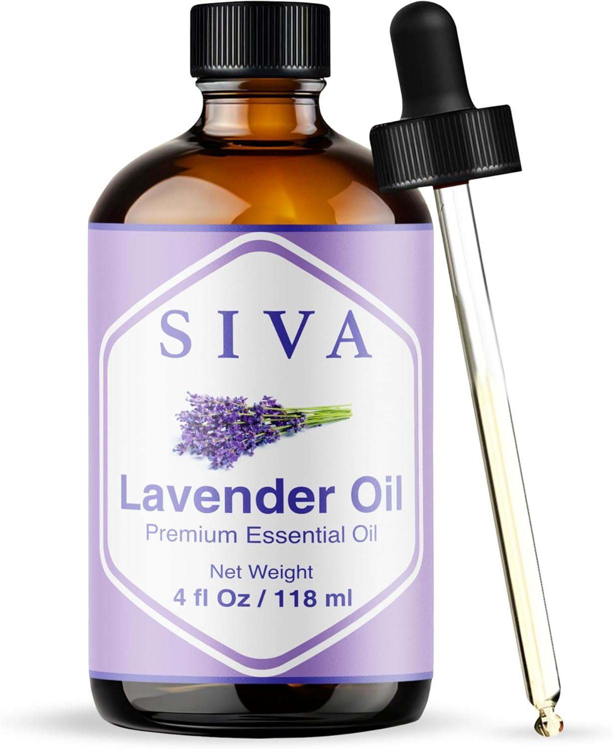Siva Lavender Essential Oil - 4 Fl Oz – 100% Natural Lavender Oil - for Diffuser, Face, Skin Care, Aromatherapy, Hair Care, Scalp and Body Massage - with Dropper