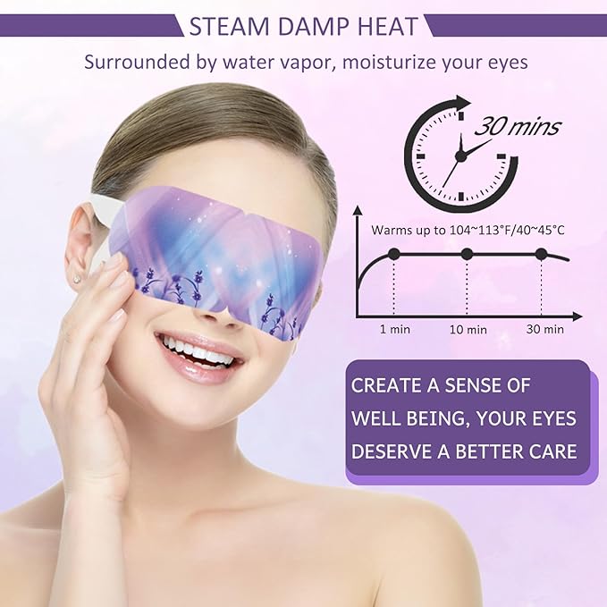 Scienbeauty Steam Eye Mask 20 Packs Lavender Heated Eye Mask Disposable Warm Eye Compress for Dry Eyes,Self Heating Moist Heated Eye Masks SPA Warm Eye Mask for Dark Circles,Puffy Eyes,Eye Fatigue