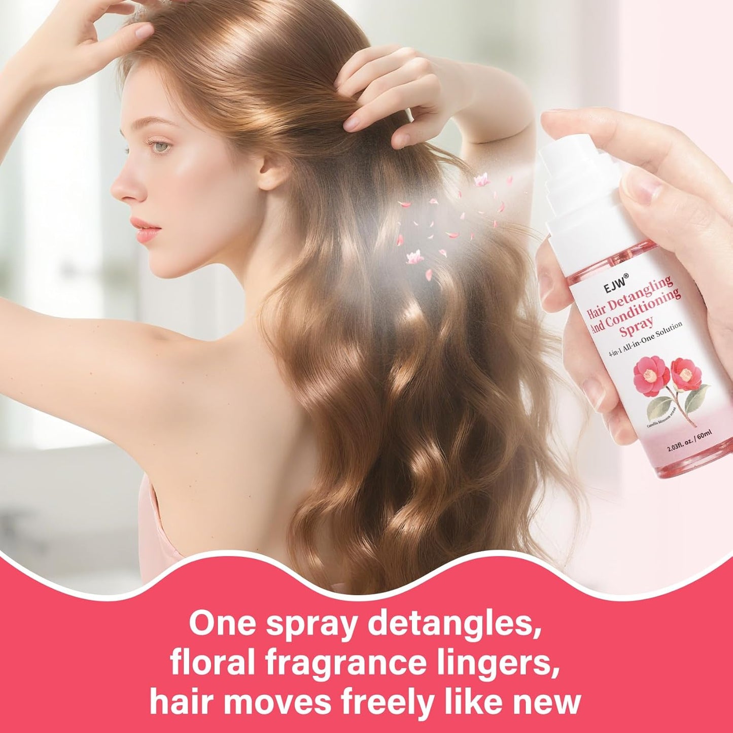 EJW Hair Detangler Spray – Leave-In Conditioning for Tangle-Free Hair – Instantly Detangles Knots, Smooths & Moisture, Prevents Breakage & Frizz – 2.03 fl oz