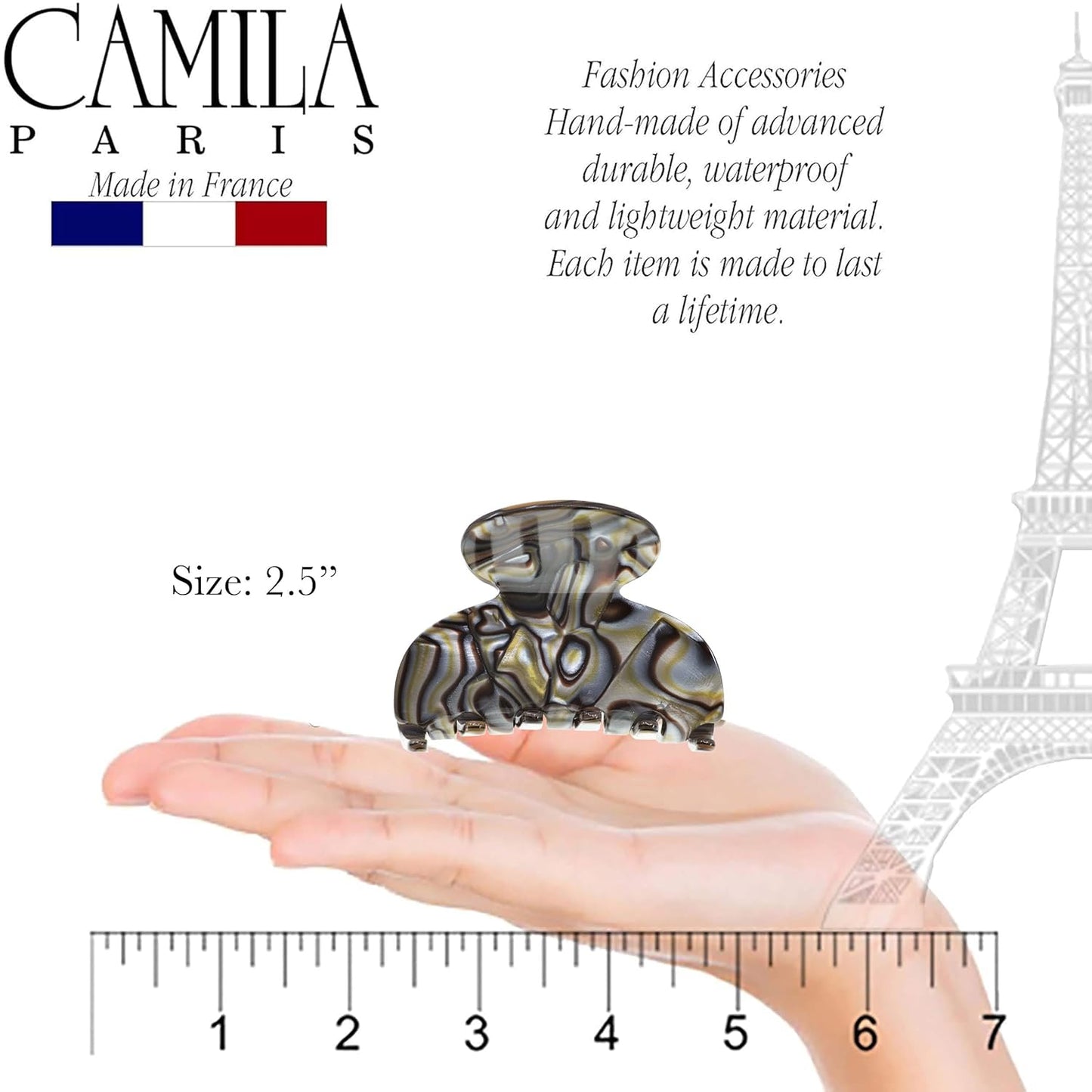 Camila Paris CP3061 French Hair Clip for Women, Handmade, Onyx, Small, Girls Hair Claw Clips Jaw, Durable Styling Hair Accessories for Women, Strong Hold No Slip Grip, Made in France