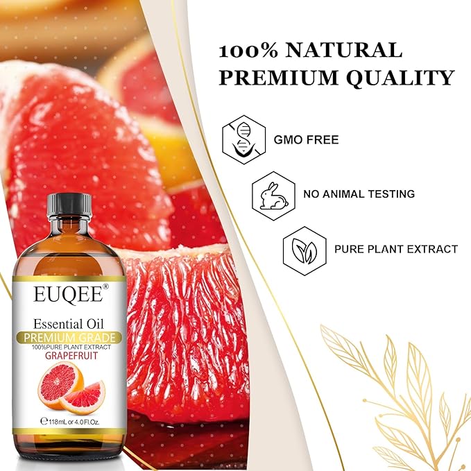 Grapefruit Essential Oil 118mL Pure Grapefruit Oil, Large Capacity Essential Oil with Glass Dropper for Diffuser, Aromatheraphy, DIY Soap (4fl.oz)