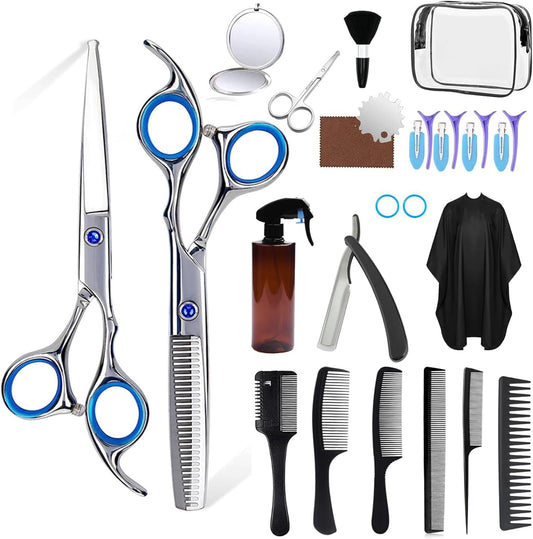 Hair Cutting Scissors Kit,27PCS Professional Stainless-Steel Sharp Barber Professional Hairdressing Shears Set with 6.5 Inch Cutting Scissors,Thinning Shears for Man Woman Adults Kids Home Salon