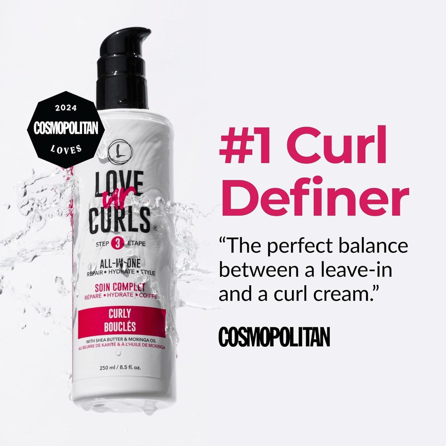 Love Ur Curls All in One Curl Cream Styler, Anti Frizz Curling Cream for Curly Hair, Repair, Define, Hydrate & Style with Shea Butter, 250mL