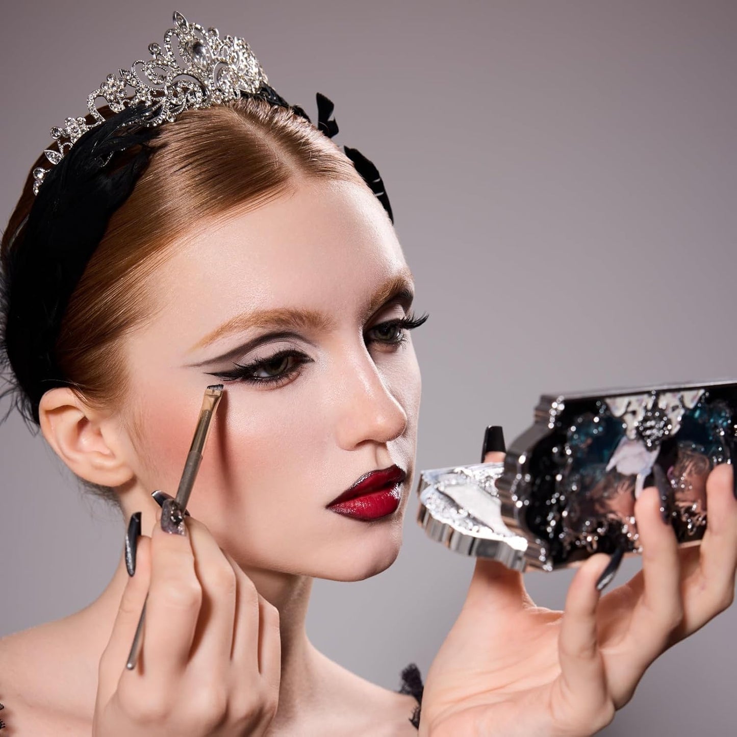 Flower Knows Swan Ballet Halloween 8-Piece Makeup Gift Box Set,Matte Lipstick + Shine Lipstick + Blush+ Eyeshadow Palette + Hand Mirror + Hair Clip + Blush Brush +Gift Box,Gift for Women & Girls