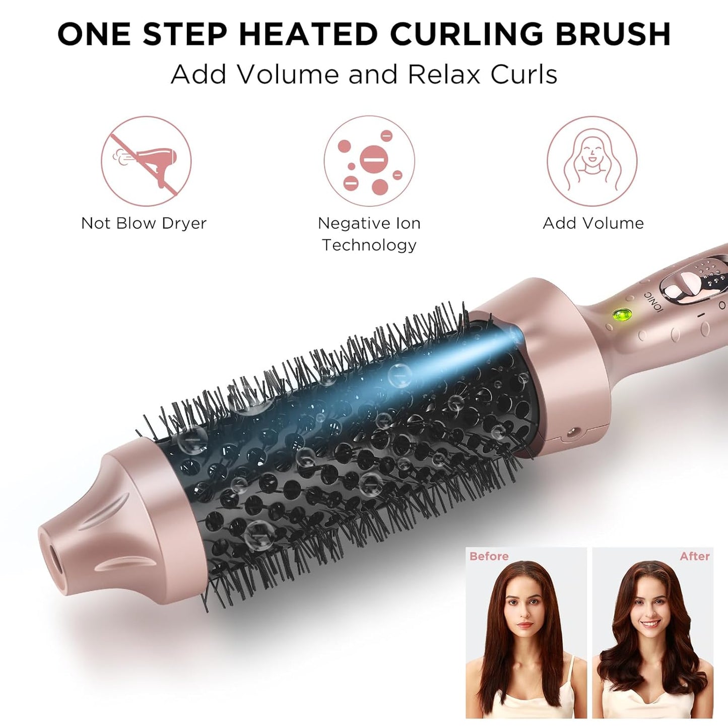 Aima Beauty Hot Brush, 1.3"/35mm Heated Curling Brush Makes Hair Smoother, Softer, Thermal Brush Get Natural Curls, Easy to Use, 30S Fast Heating, Dual Voltage & 60 Mins Auto-Off, Gold