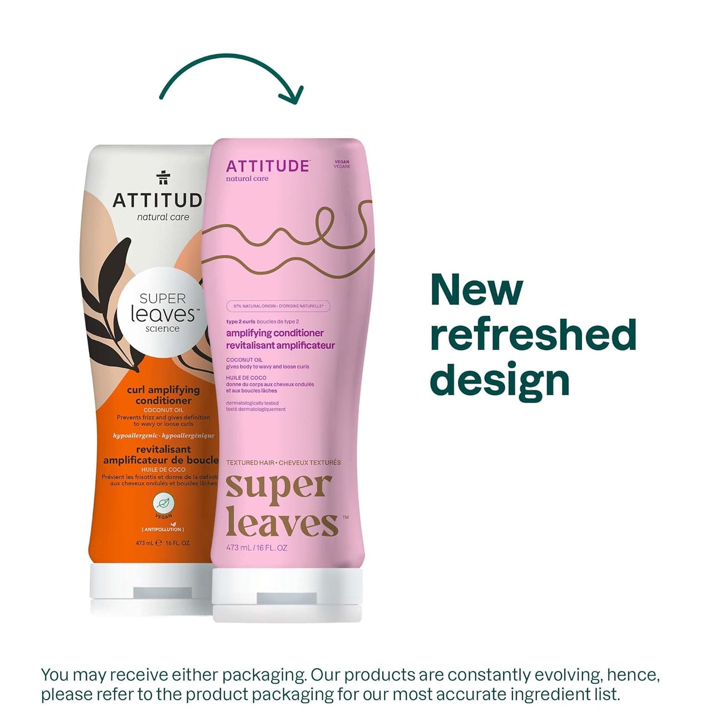 ATTITUDE Amplifying Conditioner for Curly Hair with Coconut Oil, Vegan Detangler and Naturally Derived Ingredients, 2a, 2b, 2c Curl Type, Gives body to Curls, 16 Fl Oz (Pack of 6)