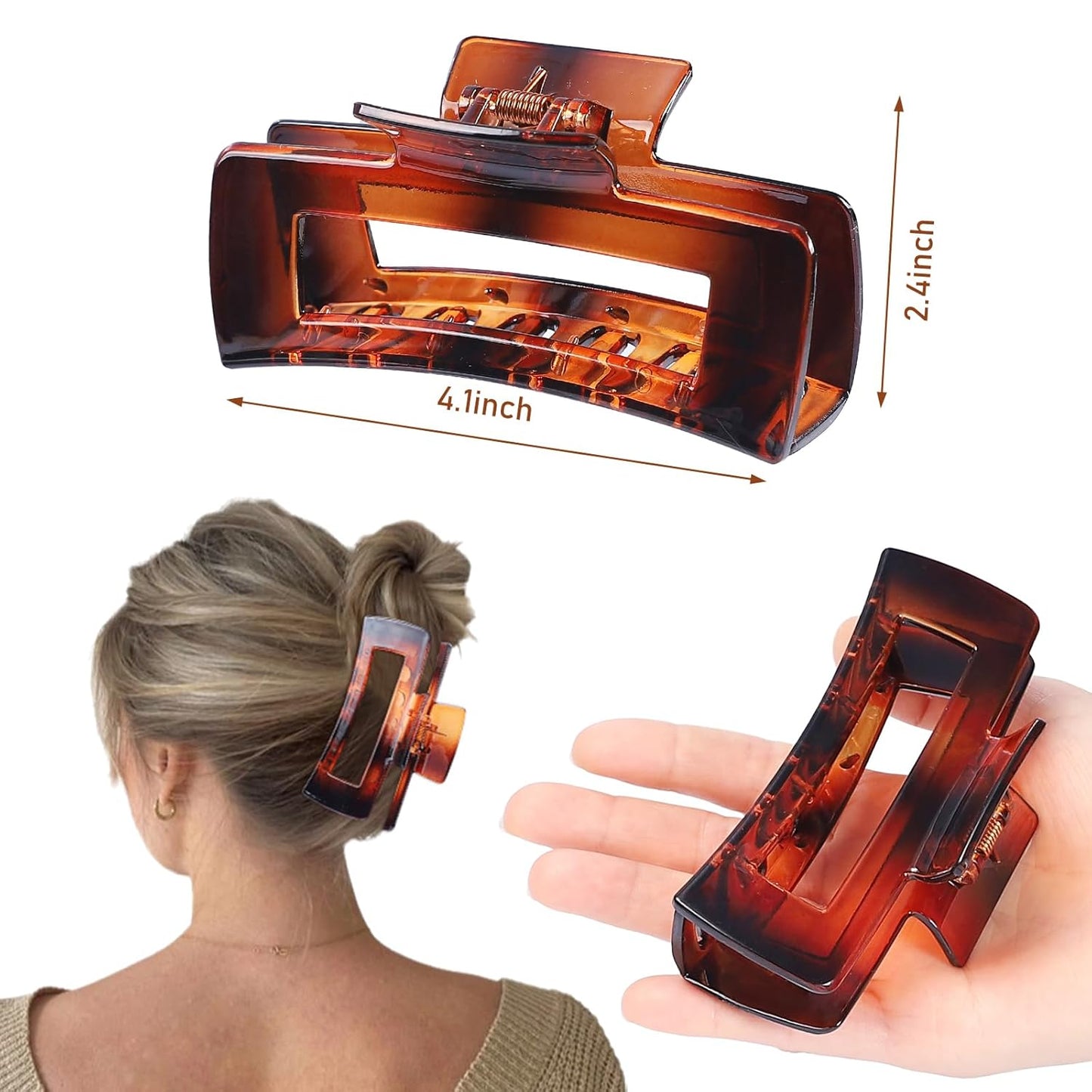 4.1 Inch Large Hair Clips 8 Pcs Square Claw Clips for Thick Hair Big Hair Claw Clips Acrylic Banana Jaw Clips Hair Accessories for Women and Girls -Transparent