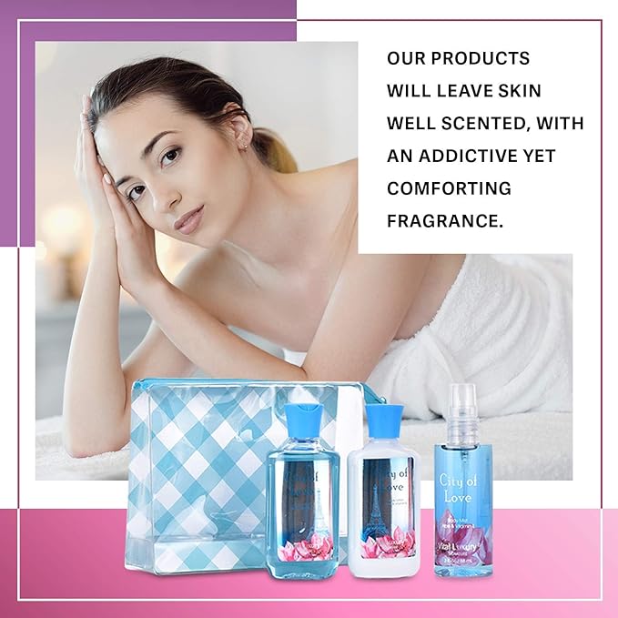 Bath & Body Care Travel Set - Home Spa Set with Body Lotion, Shower Gel and Fragrance Mist, Personal Body Care Travel Set (City of Love)