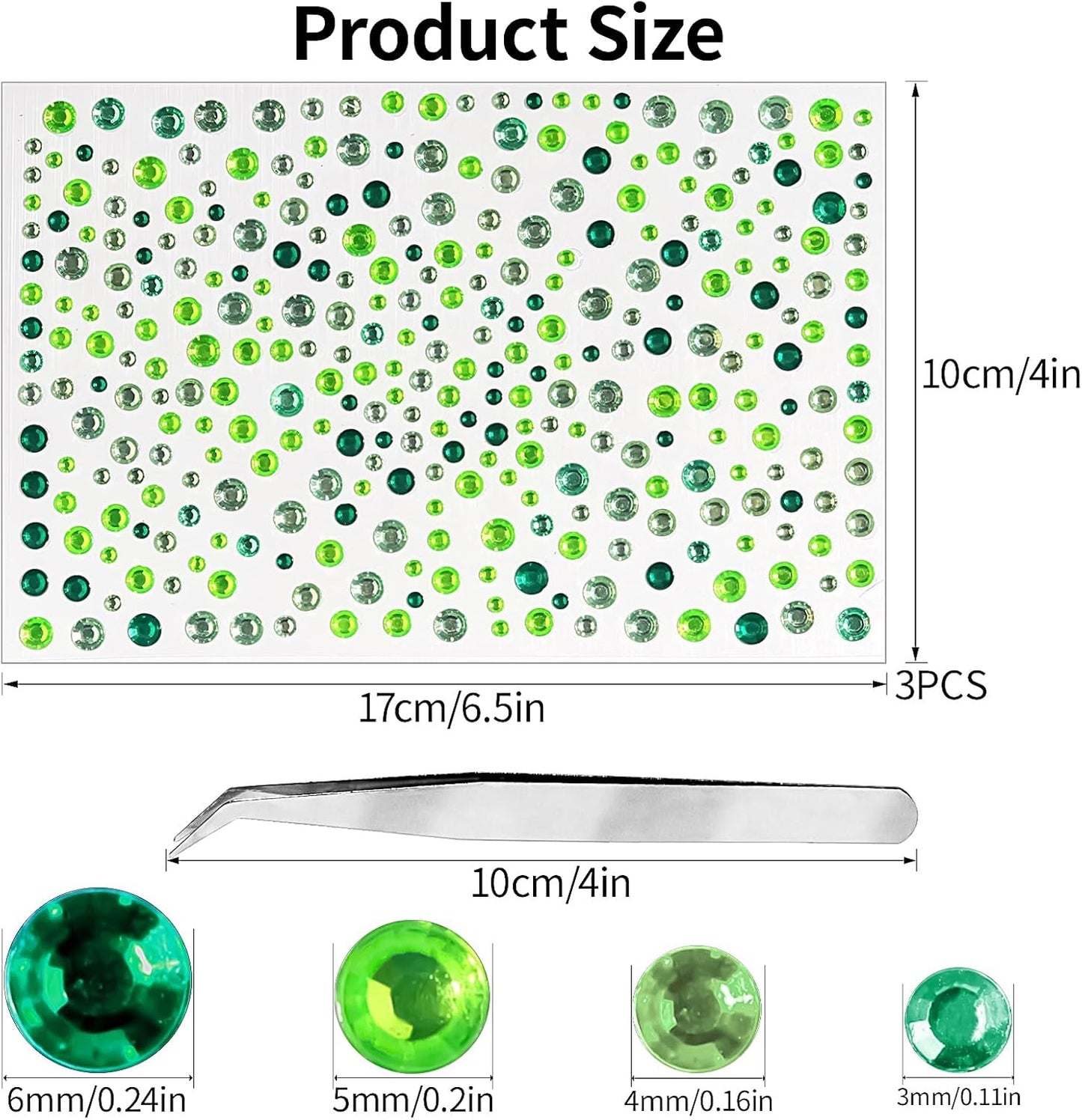 Self Adhesive Face Gems and Pearls for Makeup, Festival Jewels, Hair Gems, Rhinestone Stickers for Face, Eye, Makeup, Nail, Body, Crafts 3/4/5/6 mm 975Pcs (10.gem_mixedgreen)