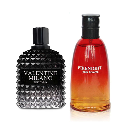 2PCS Valentine Milano/FireNight Eau De Toilette for Men-Fresh,Romantic Scent Perfume for Men 3.4 Fl Oz Each Mens Cologne For All Skin Daily Used