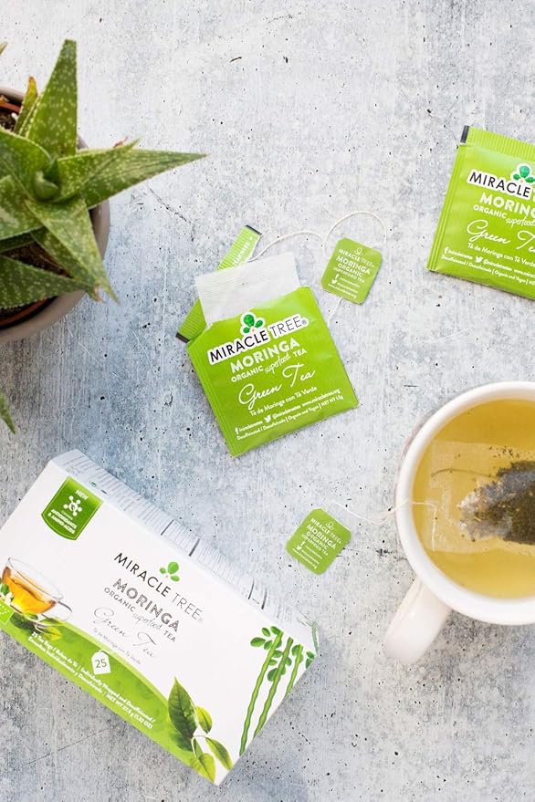 Miracle Tree - 3 Count of Organic Moringa Superfood Tea, 25 Individually Sealed Tea Bags, Green Tea (Keto, Detox, Energy/Immunity Booster, Vegan, Gluten-Free, Organic, Non-GMO, Decaffeinated)