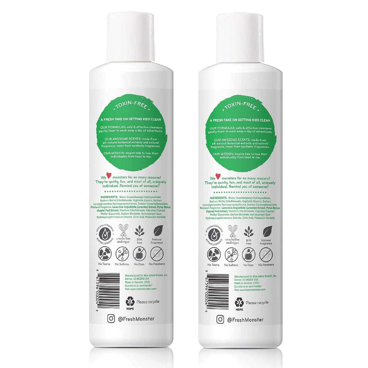 Fresh Monster 2-in-1 Natural Shampoo & Body Wash for Kids, Toxin-Free, Hypoallergenic, Ocean Splash (2 Pack, 8.5oz/each)