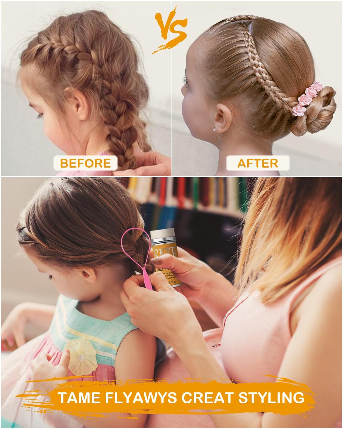 Rubber Bands with 4 Hair Styling Tools, 1000Pcs Elastic Girl Baby Hair Ties Mini Hair Bands with Hair Wax Stick - Tames Flyaways, Smooths Frizz, Sleek Ponytails Buns - Hair Accessories for Girls