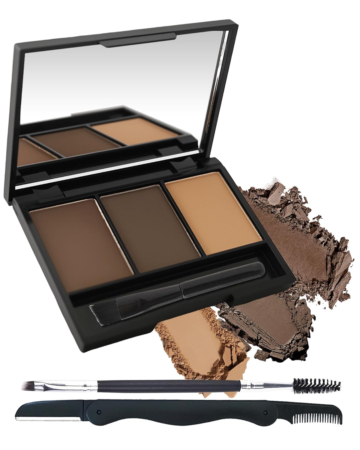 Eyebrow Powder Kit,3 Color Dark Brown Grey Light Auburn Eye Brow Powder Palette with Razor Brush,Long Lasting Waterproof Brow Filler Fill Sculpt Full Eyebrows,Thanksgiving Makeup Gift Set for Women-02