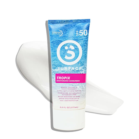 Surface Sunscreen Lotion SPF 50 for Face & Body, Lightweight Natural Formula, Reef Friendly, Broad Spectrum UVA UVB Protection, Water Resistant Sun Care for 80 Minutes Outdoor Use, Tropical Scent, 6oz