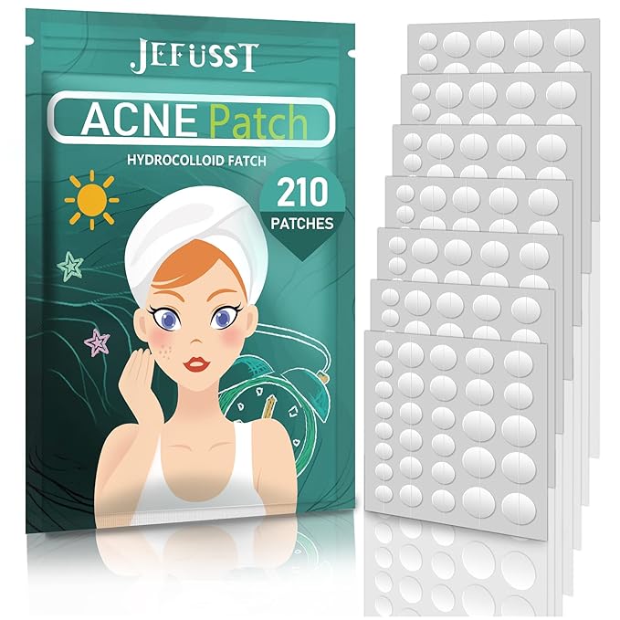 Pimple Patch 210 Counts 4 Sizes, Hydrocolliod Acne Patch for Face, Invisible Zit Patch with Tea Tree Oil & Calendula Oil, Blemish Patch, Vegan and Cruelty Free