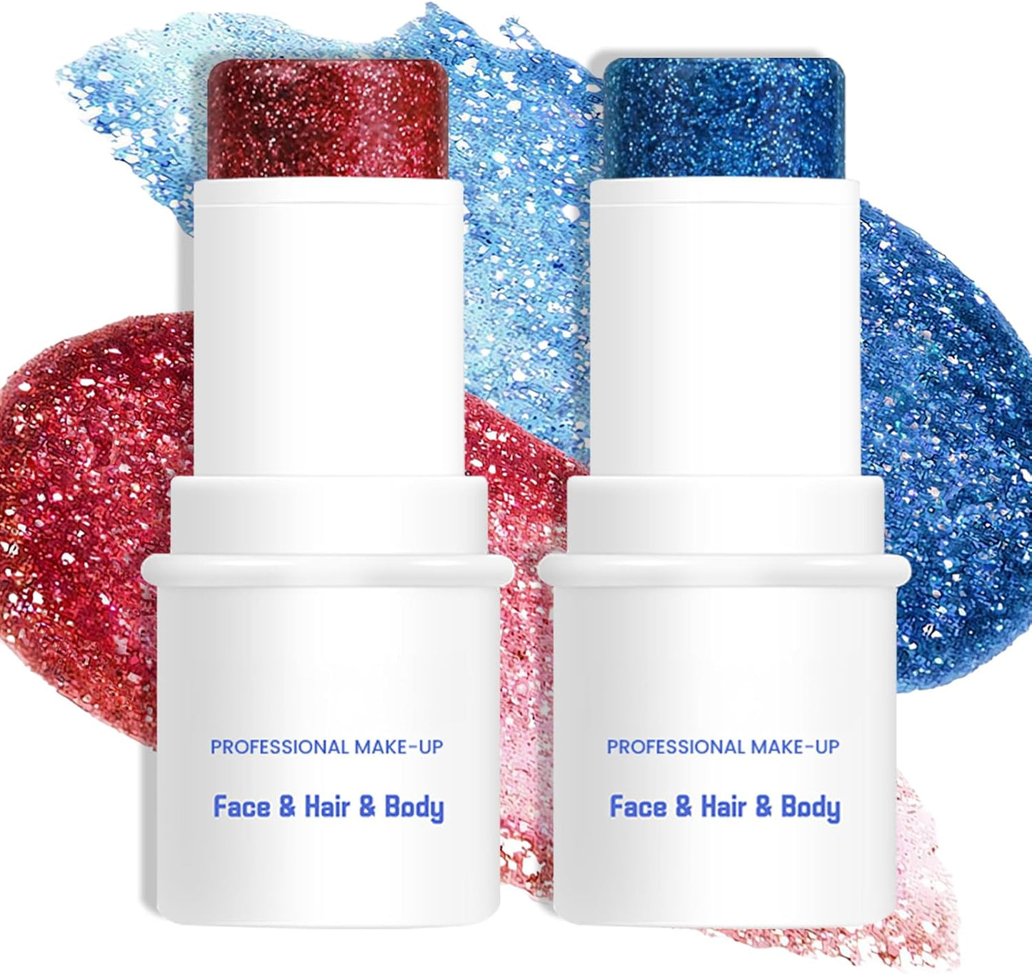 Body & Face Glitter Makeup Stick, Multiuse Waterproof Glitter Gel for Face Body Hair Eye Lip, Holographic Sequins Paint Stick, Mermaid Accessories Makeup (Blue, Red)
