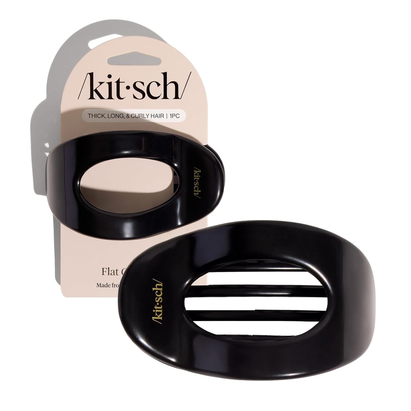 Kitsch Large Flat Claw Clips for Women - Stylish Flat Hair Clips, Strong Hold for Thick & Fine Hair | Non-Slip for Secure, Comfortable All-Day Wear | Ideal Gifts for Women - Black