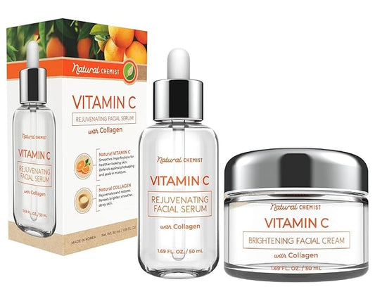 Vitamin C & Collagen Serum & Day Cream Value Set - Dermatologist Tested, Skin Brightening, Anti-Aging, Acne Treatment, Cruelty Free Korean Skin Care For All Skin Types - 1.69 oz