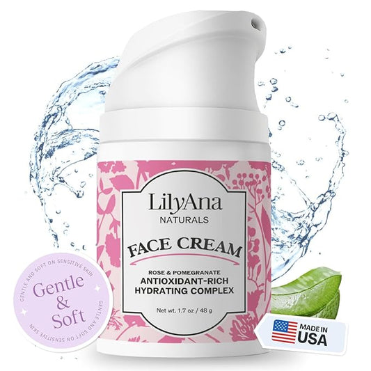 LilyAna Naturals Face and Neck Moisturizer for Women and Men - Moisturizer Face and Neck Cream for Dry Skin and Dark Spot Brightening - Rose and Pomegranate Extracts - 1.7oz