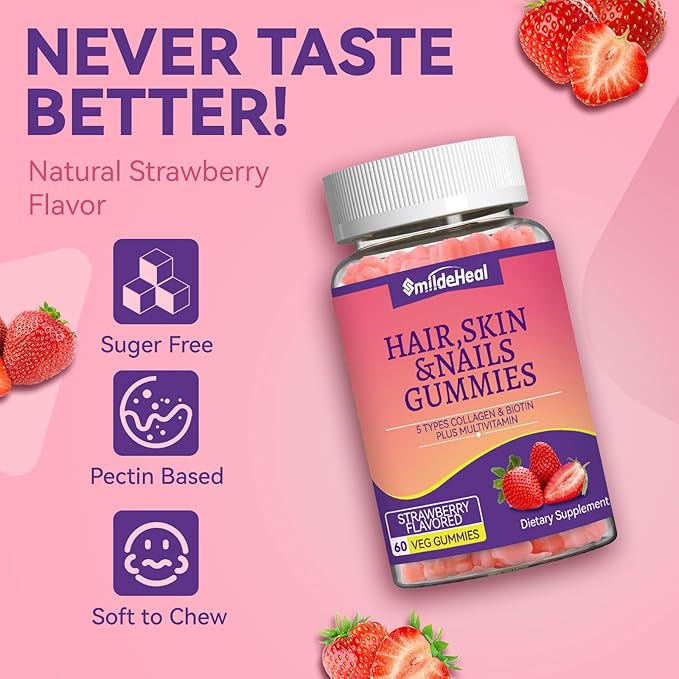 2 Pack Hair Skin and Nails Gummies with Biotin Collagen Vitamins for Women - Support Healthy Hair, Skin & Nails - 120 Count