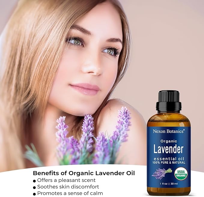 Organic Lavender Essential Oil 30 ml - Pure Natural Oils for Diffuser, Aromatherapy, Skin & Hair Care, Sleep Support - Aceite De Lavanda Orgánico - Nexon Botanics