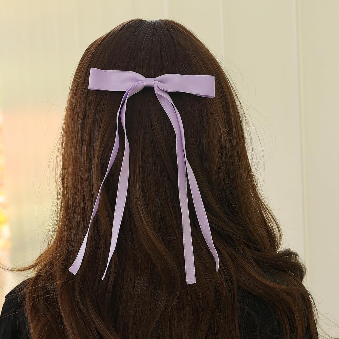 LFOUVRE Hair Clip, 4pcs Bow Hair Clips for Women, Hair Clips with Long Tail Tassel Ribbon, Claw Clips with Bow, Bowknot Barrettes, Hair Accessories for Women Purple Sky Blue