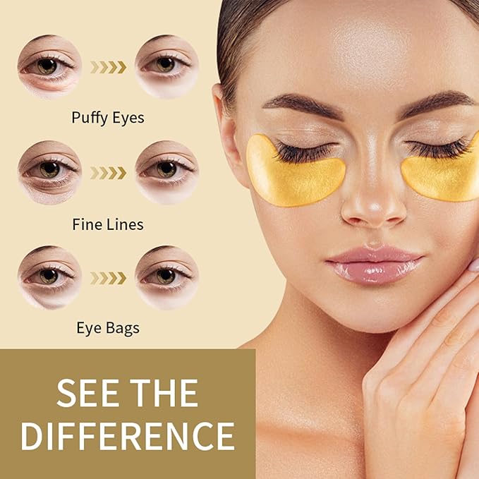 30 Pairs 24K Gold Eye Mask, Reduce Dark Circles, Puffy Eyes, Undereye Bags, Gel Collagen Eye Patches for Reduce Fine Line, Moisturizing Under Eye Gel Pads for Women Men