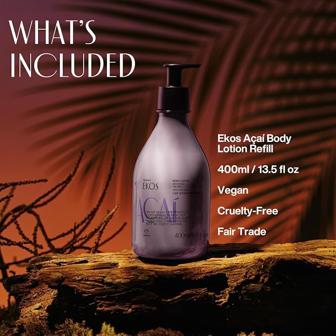 natura - Ekos Açaí Revitalizing Body Lotion Refill - Vegan Skin Care - 24 Hours of Soft Skin - Improves Skin Elasticity - Acai Oil - Brazilian Beauty Secrets - Body Care - 13.5 fl oz (400ml)