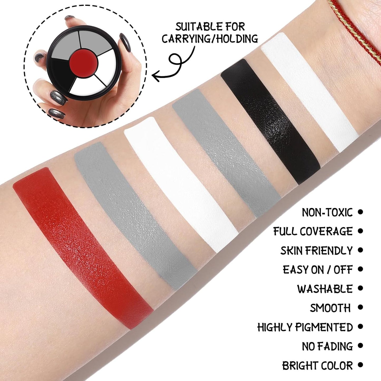 BOBISUKA Grey Face & Body Paint – 6 Colors Cream Washable Face Paint for Skeleton Vampire Zombie Joker Devil Costume & Theme – Easy to Blend, High Pigment & Long Lasting