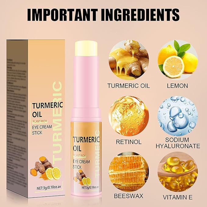 Turmeric Retinol Eye Stick, Turmeric Booster Eye Cream, Anti Aging and Hydrating Under Eye Cream for Dark Circles Puffiness Fine Lines Eye Bags 0.1 Oz