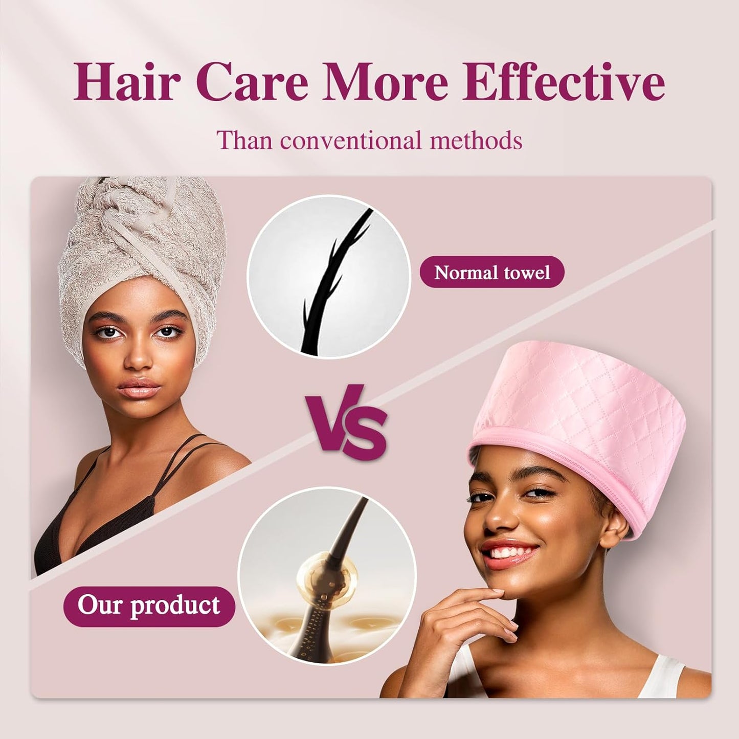 Heat Cap for Deep Conditioning: 10-Level Heats Up Quickly 3 Time Settings Hair Steamer for Natural Hair Home Use Thermal Steam Cap for Black Hair Portable Heating Caps Pink